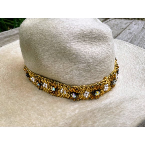 Vintage 1960s Felted Wool Bucket Hat Rhinestone Pearl Band Helios Jan Leslie - Picture 4 of 16